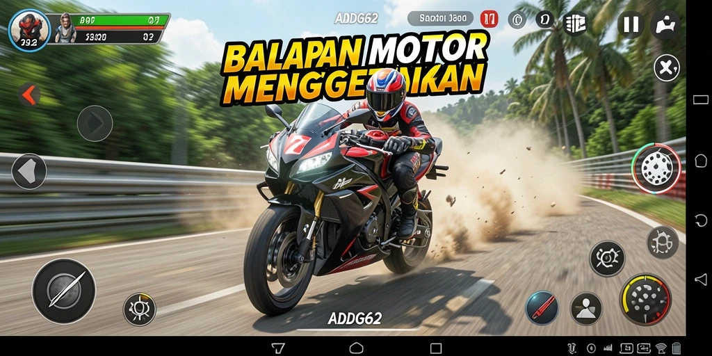 Gameplay mendebarkan dari balapan motor ADG62 yang penuh aksi.