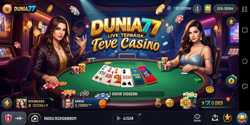 Screenshot DUNIA77 menampilkan gameplay menarik dengan dealer langsung.