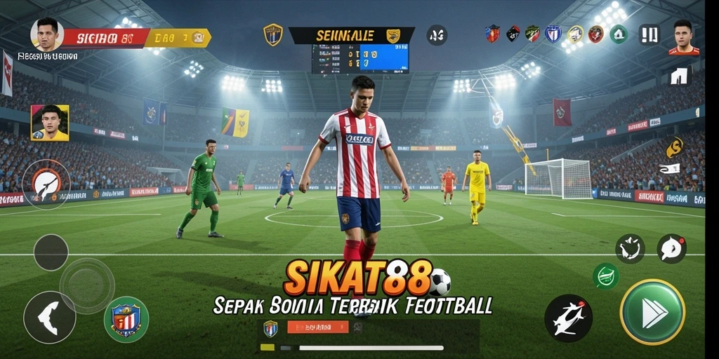 Screenshot utama SIKAT88 menampilkan aksi seru di lapangan sepak bola.